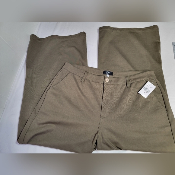 Kut from the Kloth Meg Super Wide Leg High Rise Trousers Color Olive Size 18 - Picture 14 of 16